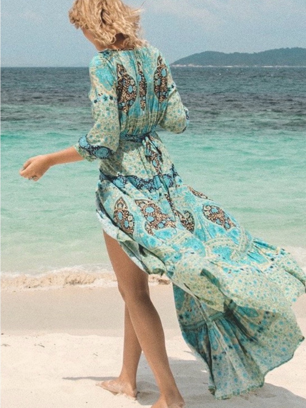 The Spell & The Gypsy Collective Aloha Fox Wrap Gown mermaid teal size S - Picture 3 of 8